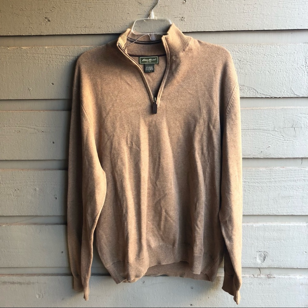 Men’s Eddie Bauer tan quarter zip sweater size L